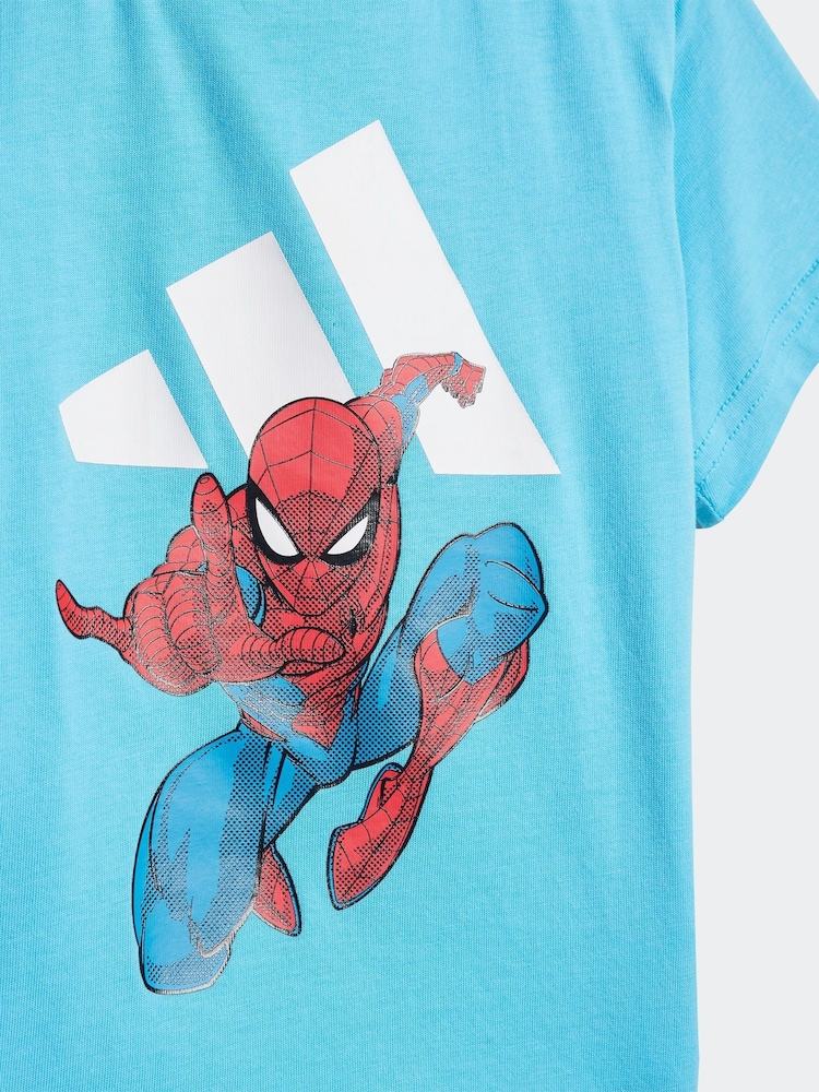 adidas Blue Marvel Spider Man 100% Cotton Shorts T-Shirt Set - Image 5 of 7
