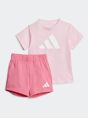 adidas Pink Essentials 100% Cotton Shorts and T-Shirt Set - Image 1 of 7