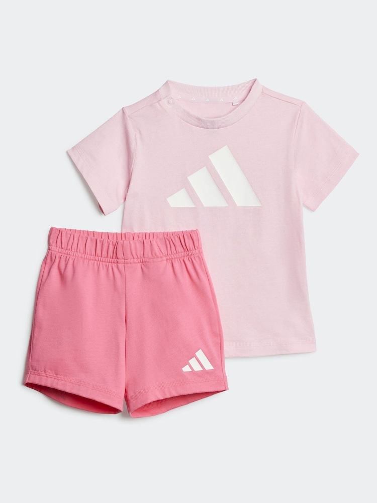 adidas Pink Essentials 100% Cotton Shorts and T-Shirt Set - Image 1 of 7