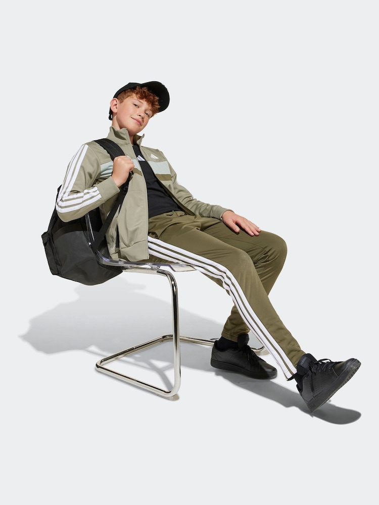 adidas Green Seasonal Essentials Tiberio 3-Stripes Tricot Kids Tracksuit - Image 3 of 9