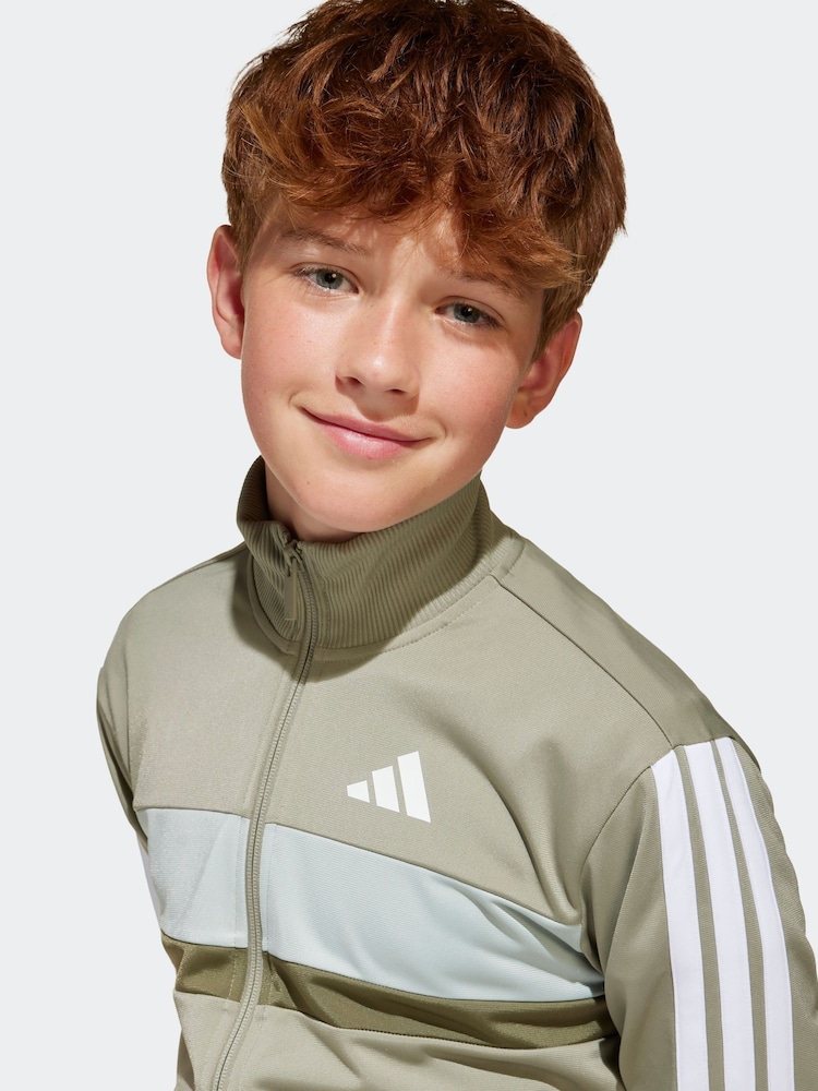 adidas Green Seasonal Essentials Tiberio 3-Stripes Tricot Kids Tracksuit - Image 5 of 9