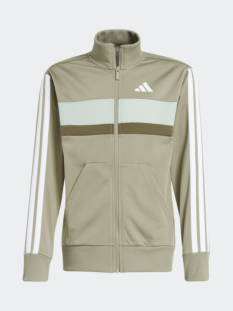 adidas Green Seasonal Essentials Tiberio 3-Stripes Tricot Kids Tracksuit - Image 8 of 9