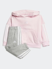 adidas Pink Infant Essentials 3 Stripes Tracksuit - Image 1 of 7