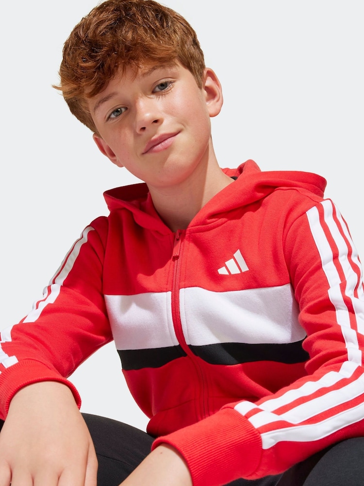 adidas Red Seasonal Essentials Tiberio 3-Stripes Fleece Tracksuit Kids - Image 4 of 8