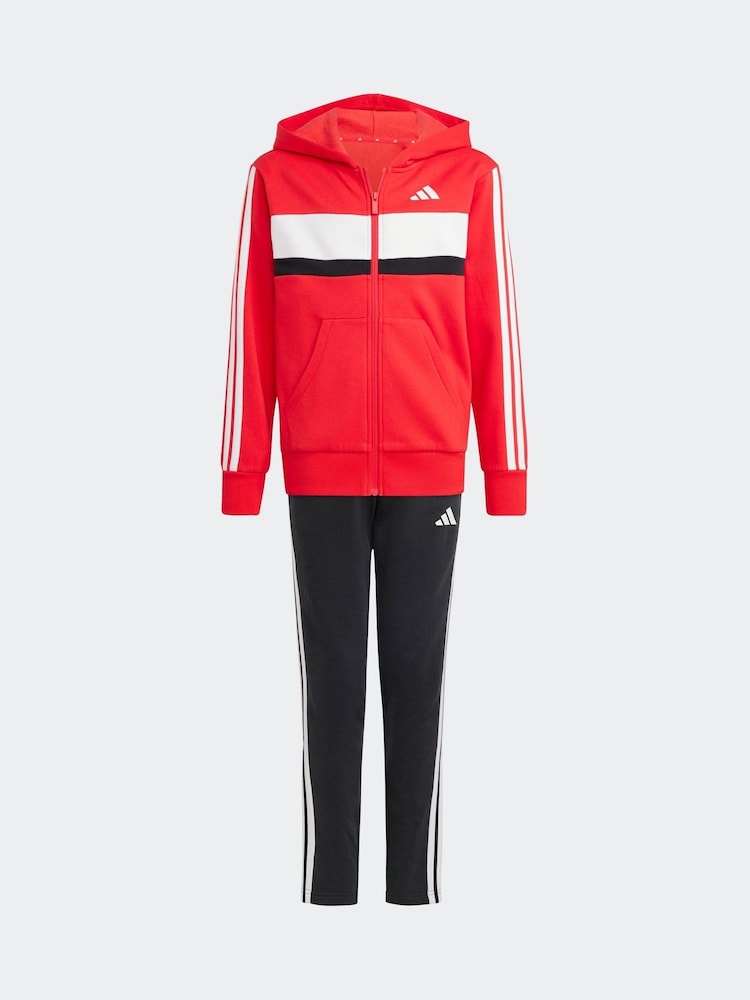 adidas Red Seasonal Essentials Tiberio 3-Stripes Fleece Tracksuit Kids - Image 6 of 8