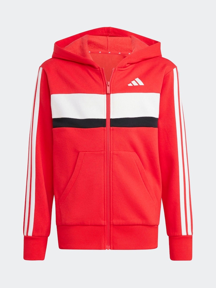 adidas Red Seasonal Essentials Tiberio 3-Stripes Fleece Tracksuit Kids - Image 7 of 8
