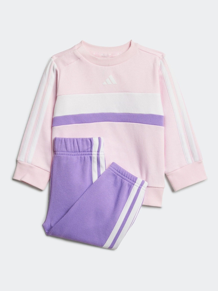 adidas Pink Infant Essentials Tiberio 3 Stripe Tracksuit - Image 1 of 7