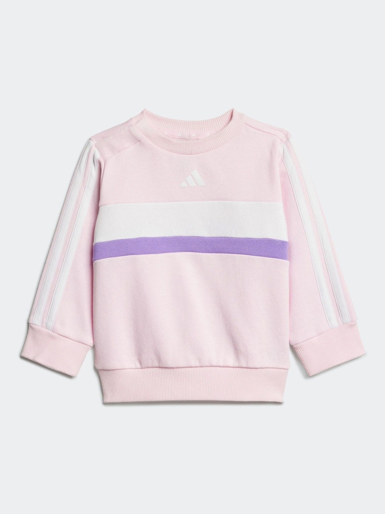 adidas Pink Infant Essentials Tiberio 3 Stripe Tracksuit - Image 2 of 7