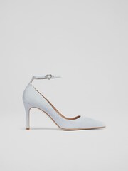 LK Bennett Aqua Blue Catelyn Suede Ankle Strap Closed Court Shoes - Image 1 of 3