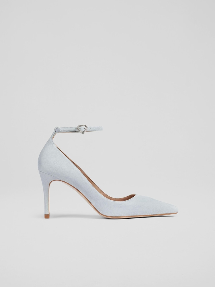 LK Bennett Aqua Blue Catelyn Suede Ankle Strap Closed Court Shoes - Image 1 of 3