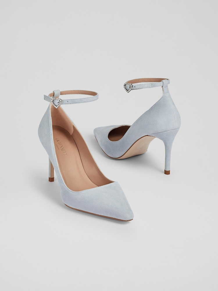 LK Bennett Aqua Blue Catelyn Suede Ankle Strap Closed Court Shoes - Image 3 of 3