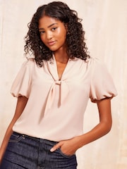 Friends Like These White Short Sleeve Bow Front Crepe Blouse - Image 1 of 4