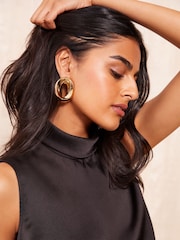 Friends Like These Black High Neck Satin Sleeveless Top - Image 3 of 4