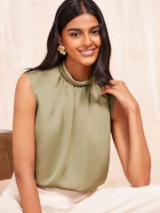 Friends Like These Green High Neck Satin Sleeveless Top - Image 1 of 4