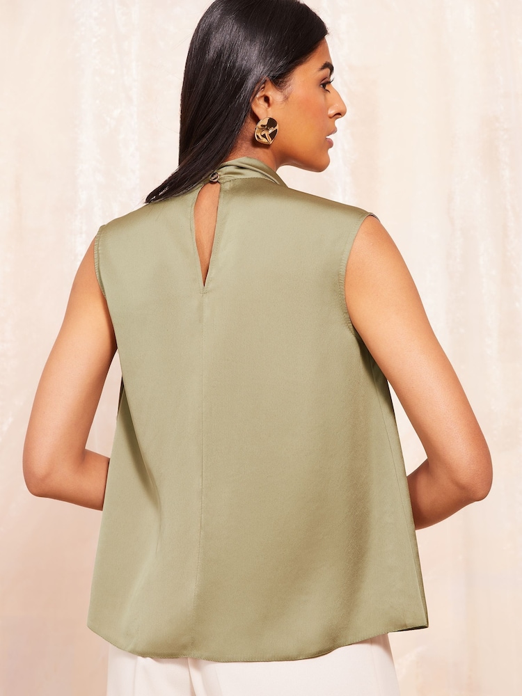 Friends Like These Green High Neck Satin Sleeveless Top - Image 4 of 4