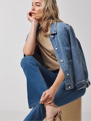 JD Williams Dark Blue High Waist Supersoft Bootcut Jeans - Image 2 of 5