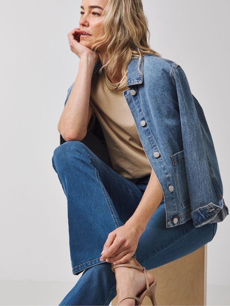 JD Williams Dark Blue High Waist Supersoft Bootcut Jeans - Image 2 of 5