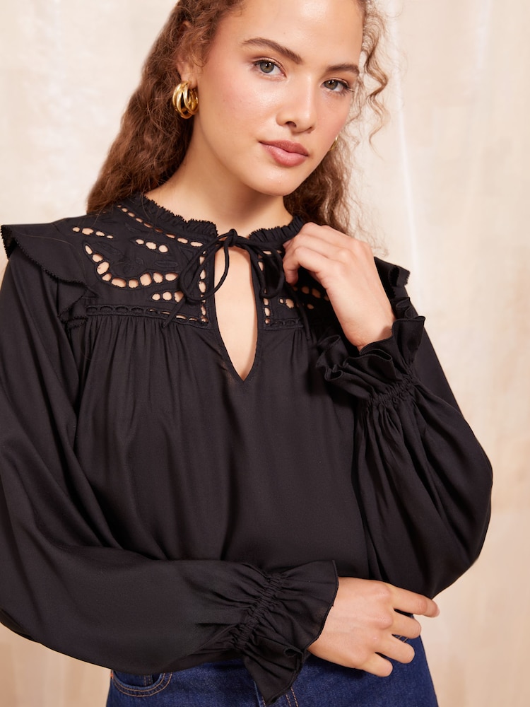 Friends Like These Black Long Sleeve Cutwork Lace Blouse - Image 2 of 4