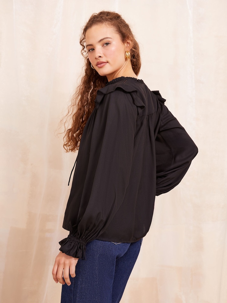 Friends Like These Black Long Sleeve Cutwork Lace Blouse - Image 4 of 4
