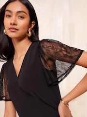 Friends Like These Black Lace Short Sleeve Wrap Top - Image 2 of 4