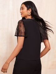 Friends Like These Black Lace Short Sleeve Wrap Top - Image 4 of 4