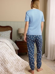 Laura Ashley Navy Sprig Jersey 100% Cotton Pyjamas Set - Image 3 of 8