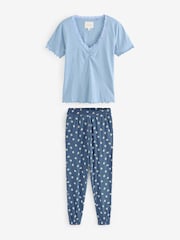 Laura Ashley Navy Sprig Jersey 100% Cotton Pyjamas Set - Image 6 of 8