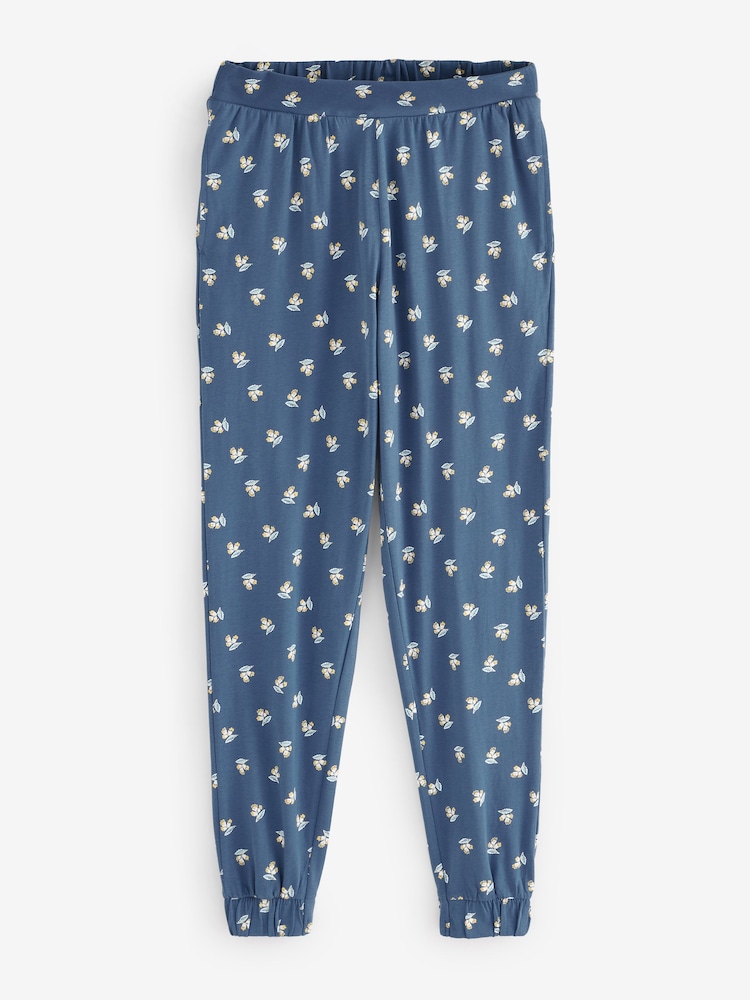 Laura Ashley Navy Sprig Jersey 100% Cotton Pyjamas Set - Image 8 of 8
