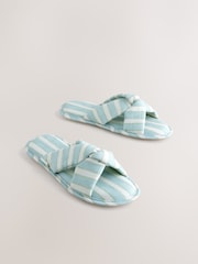 Laura Ashley Blue Stripe Bow Mule Slippers - Image 3 of 8