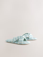 Laura Ashley Blue Stripe Bow Mule Slippers - Image 4 of 8