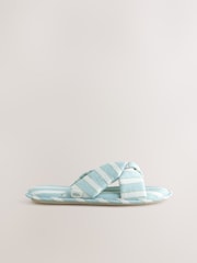 Laura Ashley Blue Stripe Bow Mule Slippers - Image 5 of 8