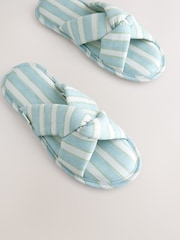 Laura Ashley Blue Stripe Bow Mule Slippers - Image 6 of 8