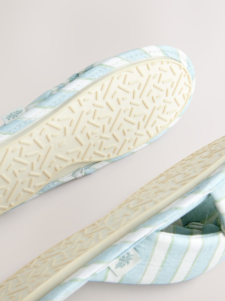 Laura Ashley Blue Stripe Bow Mule Slippers - Image 8 of 8