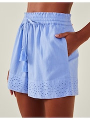 Accessorize Blue Broderie Cotton/Linen Mix Beach Shorts - Image 3 of 4
