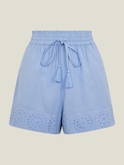 Accessorize Blue Broderie Cotton/Linen Mix Beach Shorts - Image 4 of 4