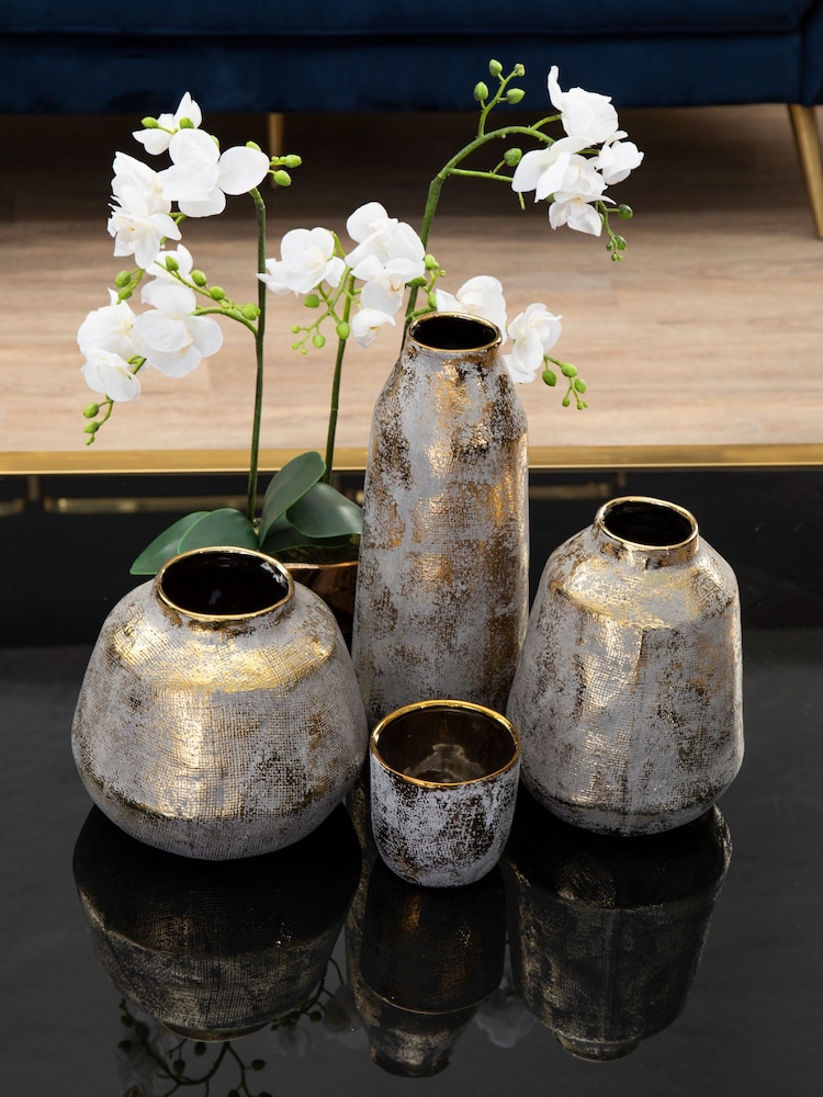 Interiors by Premier Gold and Grey Orvena Small Ceramic Vase - Image 1 of 4
