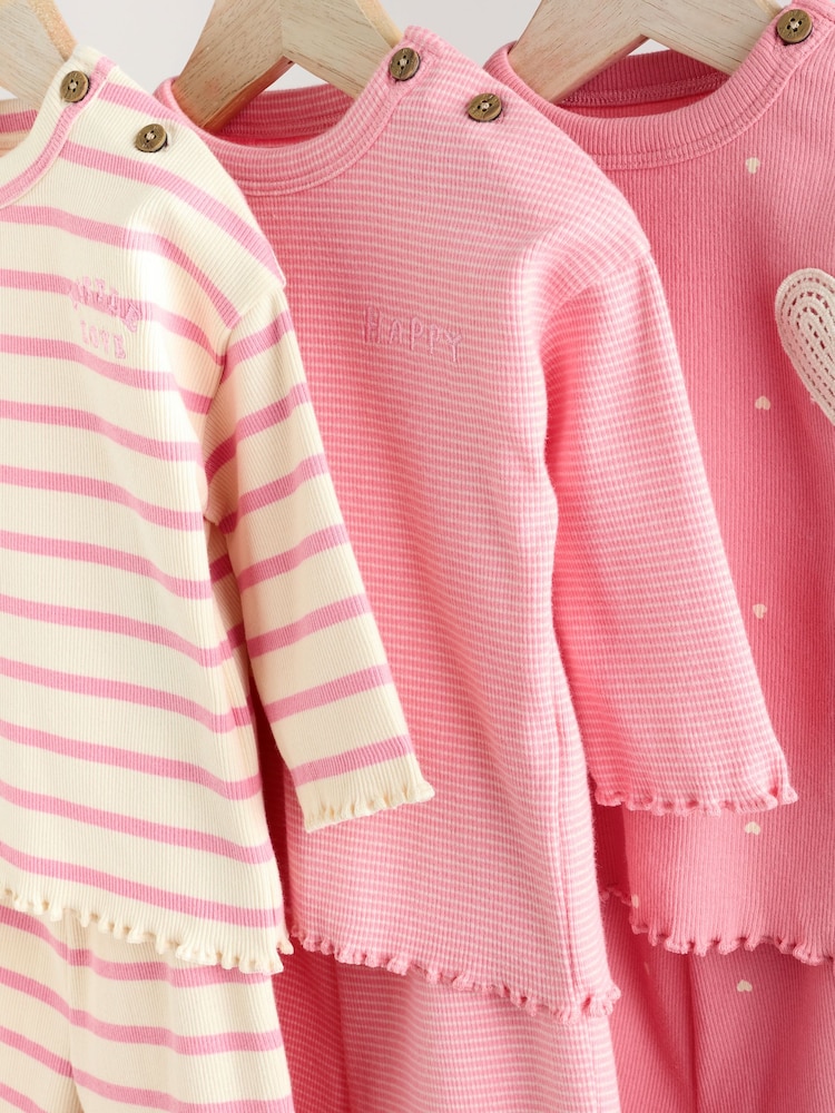 Pink/ White Baby Long Sleeve Top And Leggings 6 Piece Set (0mths-3yrs) - Image 11 of 16