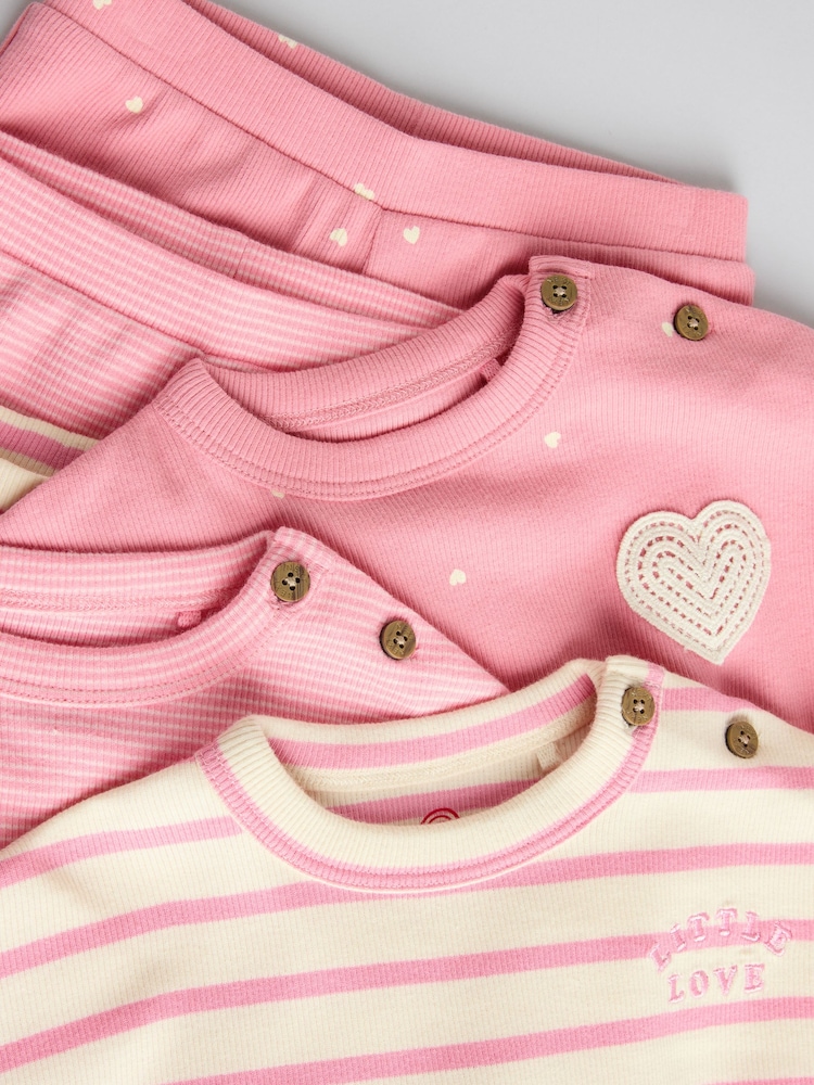 Pink/ White Baby Long Sleeve Top And Leggings 6 Piece Set (0mths-3yrs) - Image 12 of 16