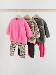 Pink/Grey/Leopard Print Sweat Top and Leggings 3 Pack Set - Image 1 of 16