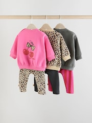 Pink/Grey/Leopard Print Sweat Top and Leggings 3 Pack Set - Image 2 of 16