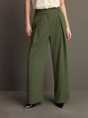 Khaki Green Elastic Back Wide Leg Trousers - Image 1 of 8
