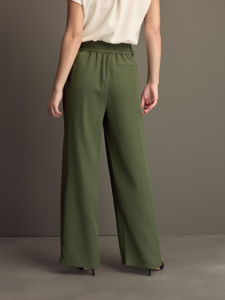 Khaki Green Elastic Back Wide Leg Trousers - Image 2 of 8