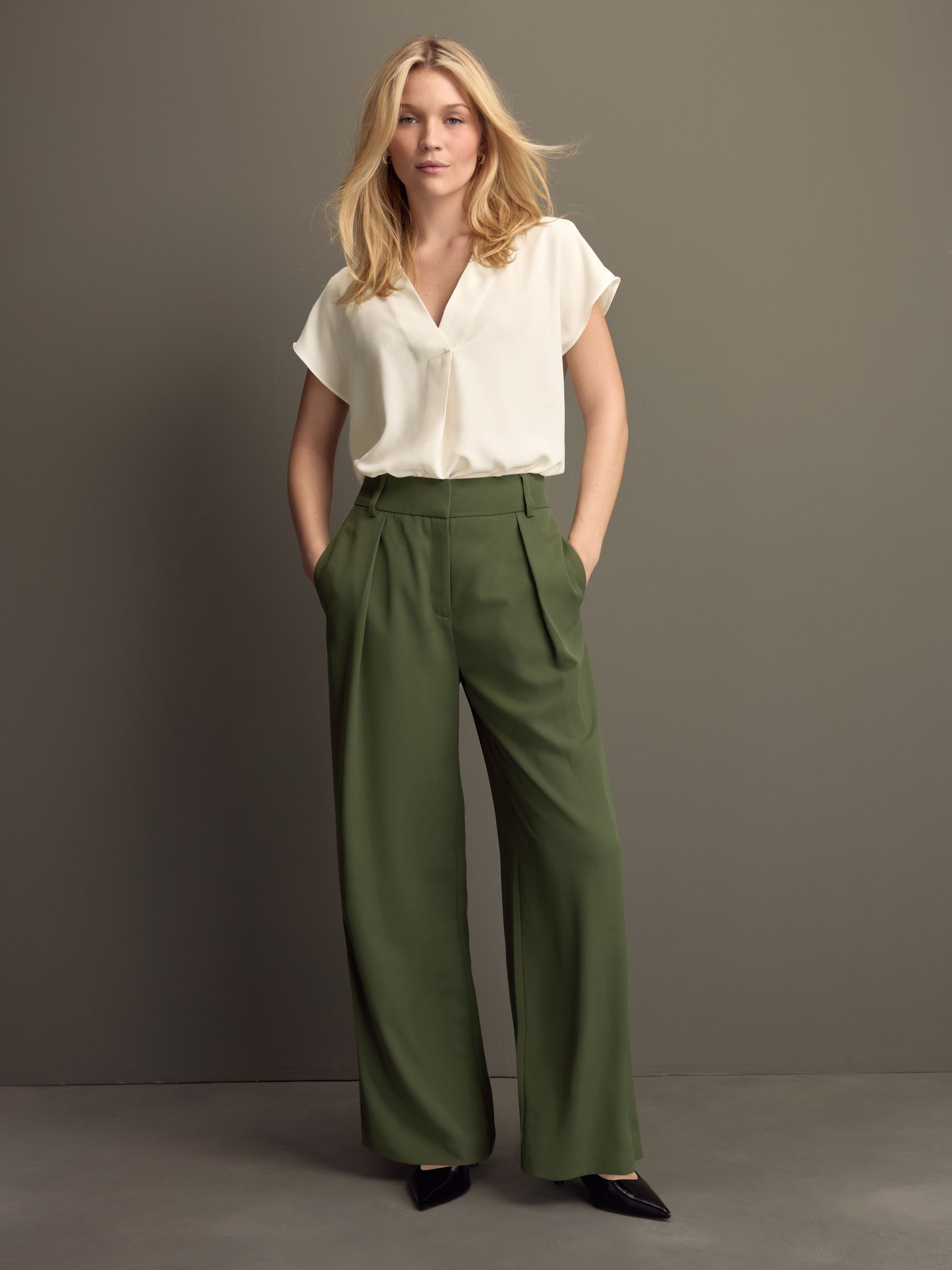 Buy Khaki Green Elastic Back Wide Leg Trousers from Next Hong Kong