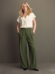 Khaki Green Elastic Back Wide Leg Trousers - Image 3 of 8