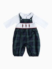 Trotters London Little Blue Tartan My First Christmas Dungarees - Image 1 of 3