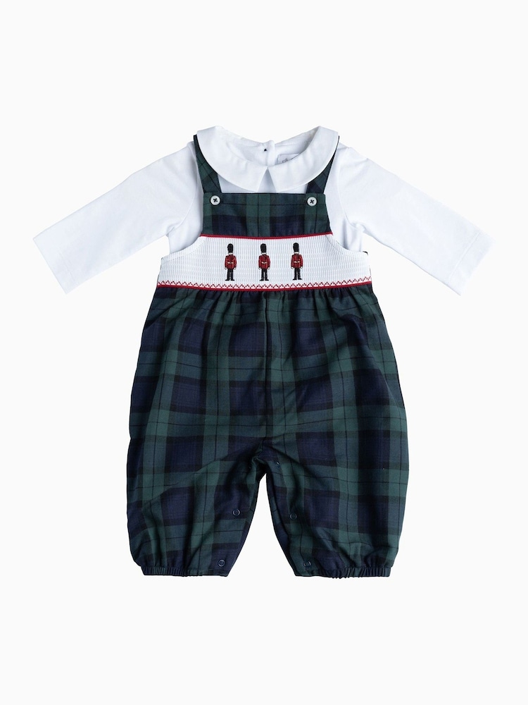 Trotters London Little Blue Tartan My First Christmas Dungarees - Image 1 of 3