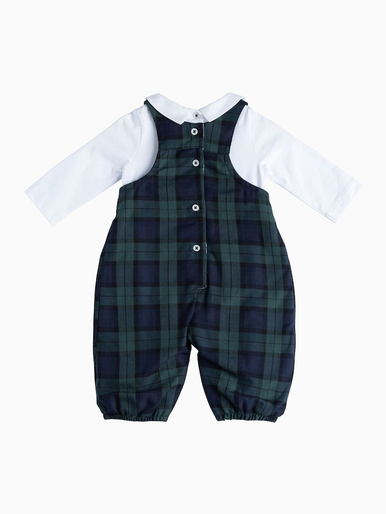 Trotters London Little Blue Tartan My First Christmas Dungarees - Image 2 of 3
