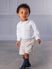 Trotters London Little Natural Flannel Rupert Smocked Set - Image 1 of 4
