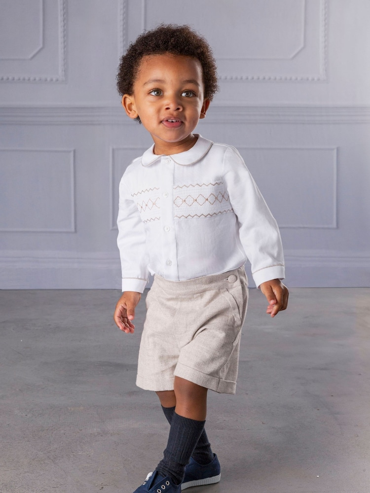 Trotters London Little Natural Flannel Rupert Smocked Set - Image 1 of 4