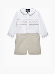 Trotters London Little Natural Flannel Rupert Smocked Set - Image 2 of 4